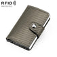 Gray carbon-fiber texture multi-card RFID wallet with snap closure and metal button