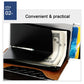 RFID multi-card wallet open showing black card holder with cash and cards