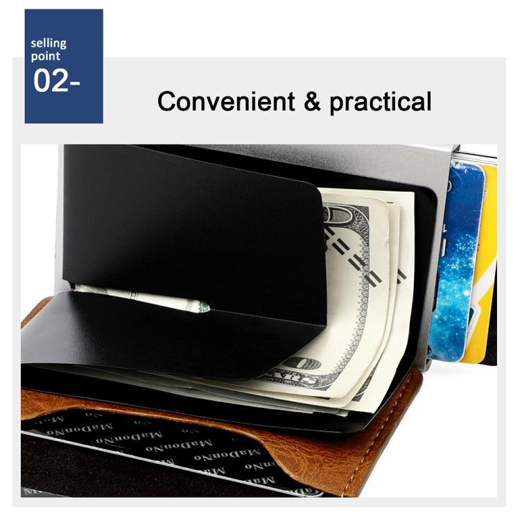 RFID multi-card wallet open showing black card holder with cash and cards