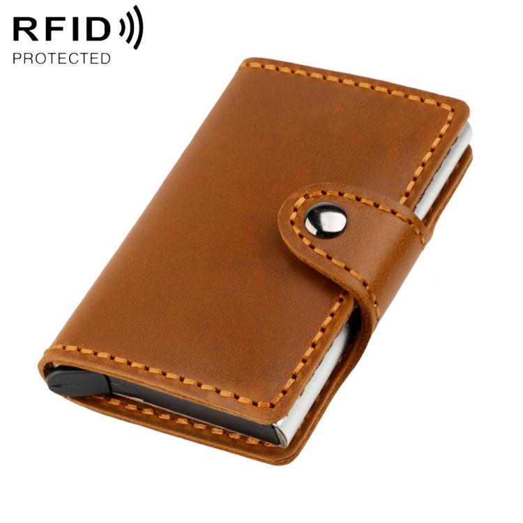 KB256 Retro Crazy Horse Leather RFID Automatic Aluminum Box Card Bag