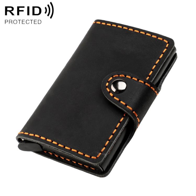 KB256 Retro Crazy Horse Leather RFID Automatic Aluminum Box Card Bag