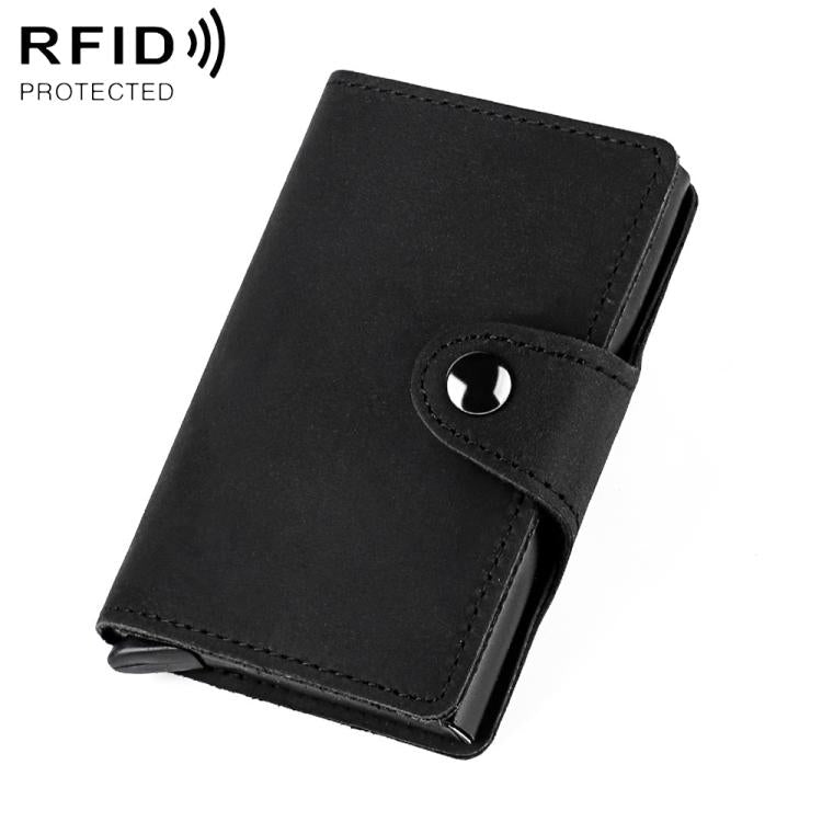 KB256 Retro Crazy Horse Leather RFID Automatic Aluminum Box Card Bag