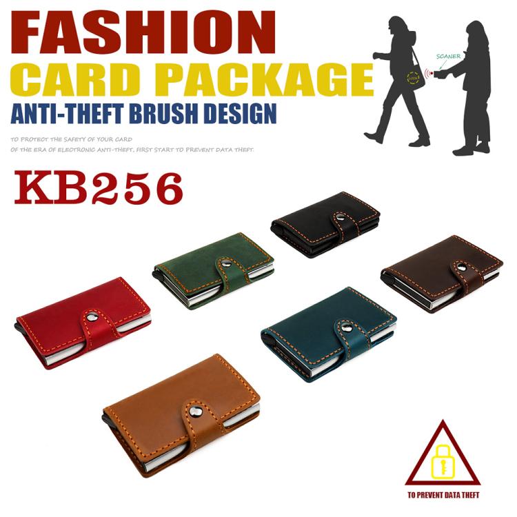 KB256 Retro Crazy Horse Leather RFID Automatic Aluminum Box Card Bag