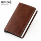Light coffee RFID card holder wallet with smooth leather and snap closure