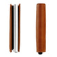 Brown leather RFID card holder with aluminum metal sleeve, side view