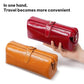 Oil-waxed leather toiletry bags: red and tan/orange, each with carry handle