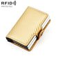Gold carbon-fiber card bag with metal edge, fold-over flap, RFID card protection case