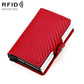 Red carbon-fiber card bag with metal edge, fold-over flap, RFID card protection case