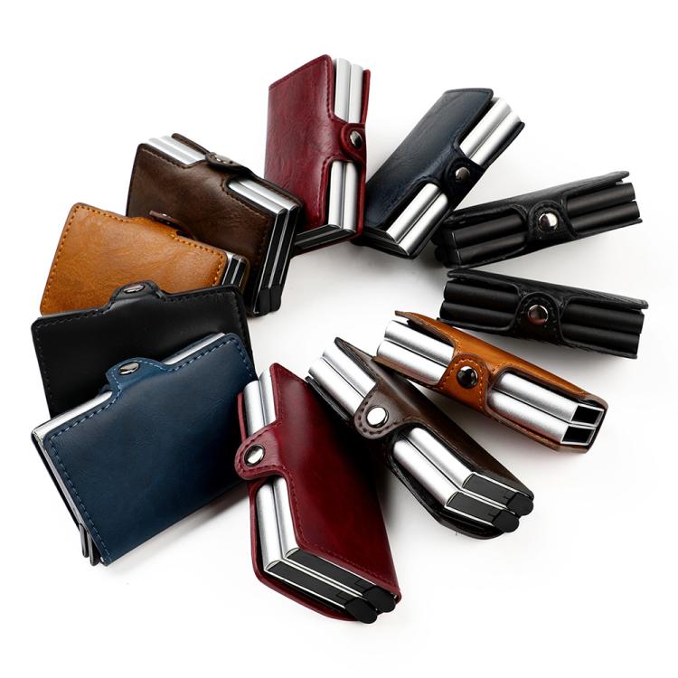 Multi-color RFID card holder set with metal accents and fold-over design