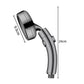 Adjustable handheld shower head with long hose neck, dark gray, side view
