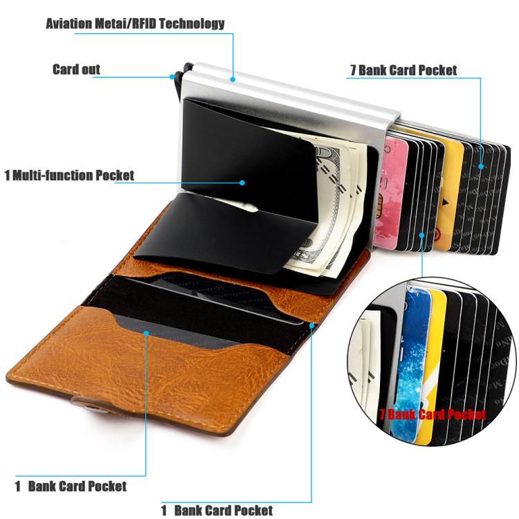 RFID card bag with open compartments showing stacked card pockets and metal frame