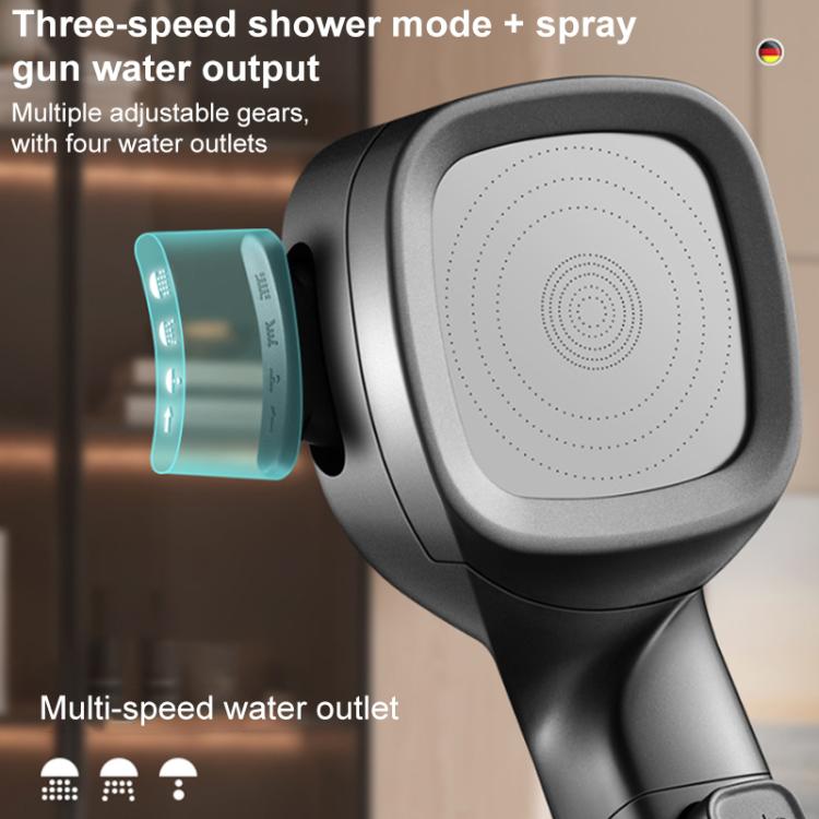 Multispeed shower spray head with circular nozzle face and stop control