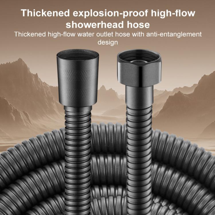 Two black shower hoses with connector ends for high-flow shower head