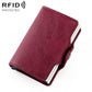 Wine red leather RFID card holder with automatic pop-up cover
