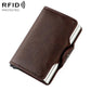 Dark brown leather RFID card holder with automatic pop-up cover