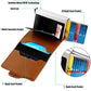 Open brown RFID card holder showing card pockets and multi-bank layout
