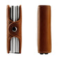 Brown leather-style RFID card case with dual holders and snap-open aluminum frame.