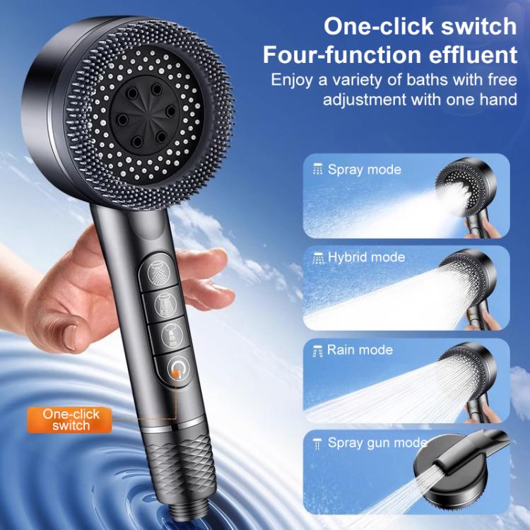 Handheld multi-function shower head with round nozzle plate and side mode buttons
