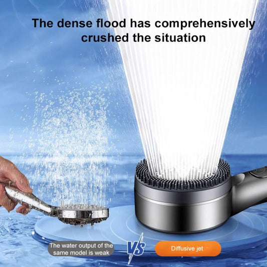 Shower head nozzle spraying a wide water stream from a circular diffuser face