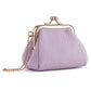 Lavender textured coin purse with gold-tone frame clasp and side chain