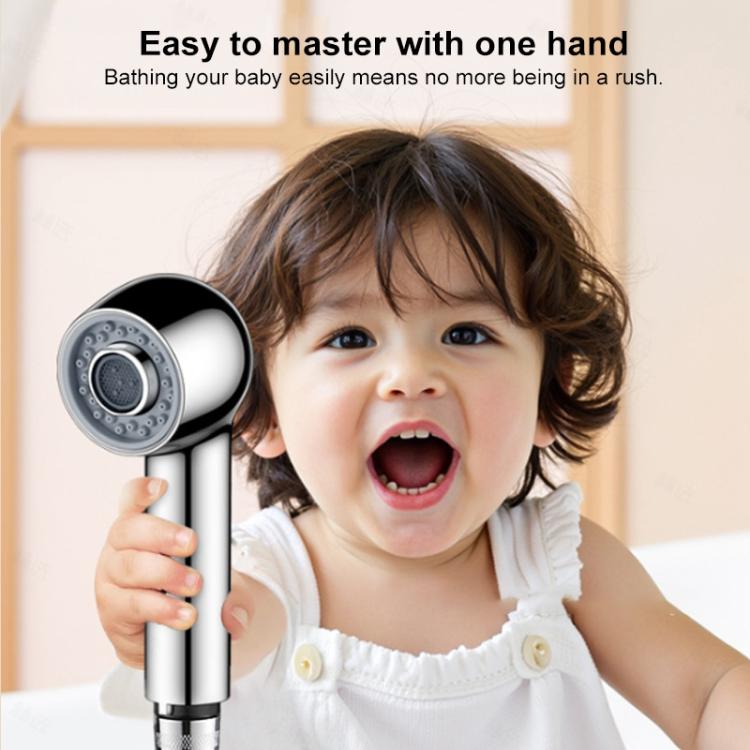 Two-setting shower head, chrome body with gray round spray face