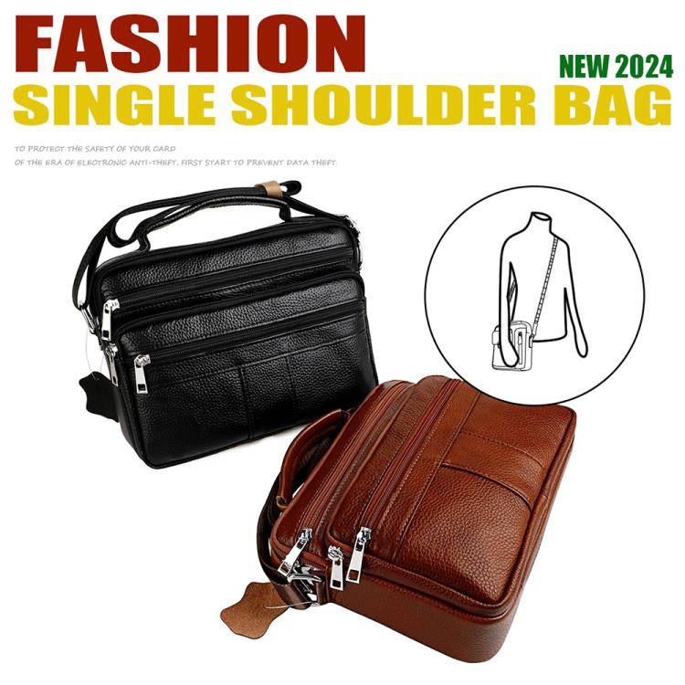 Single shoulder bag in black and brown leather with zip front and side pockets