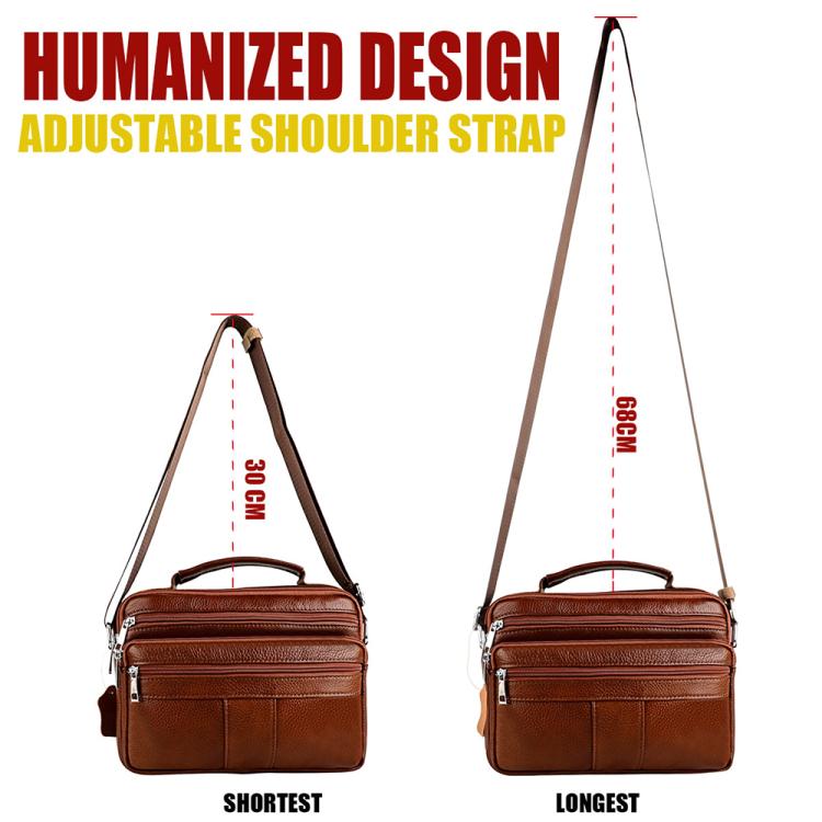 Brown leather crossbody shoulder bag with adjustable strap and top handle