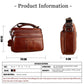 Brown leather shoulder bag with zip front pocket and compact side profile