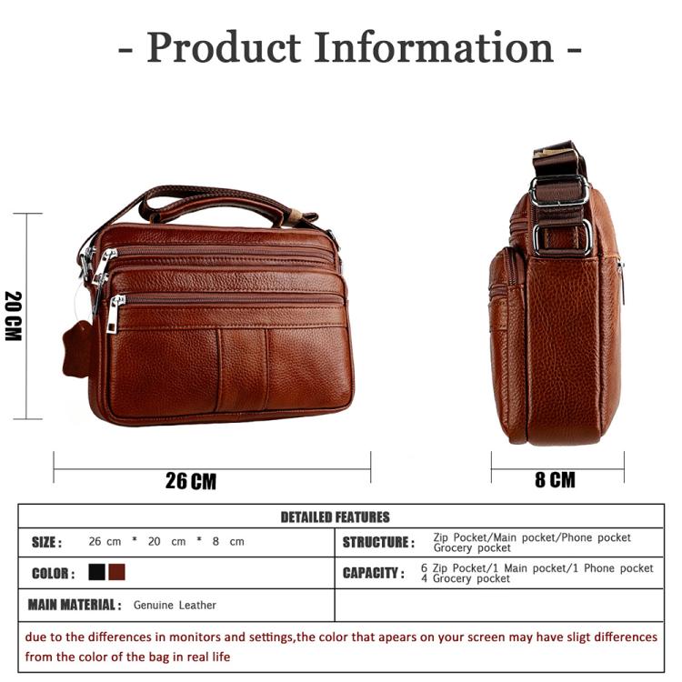 Brown leather shoulder bag with zip front pocket and compact side profile