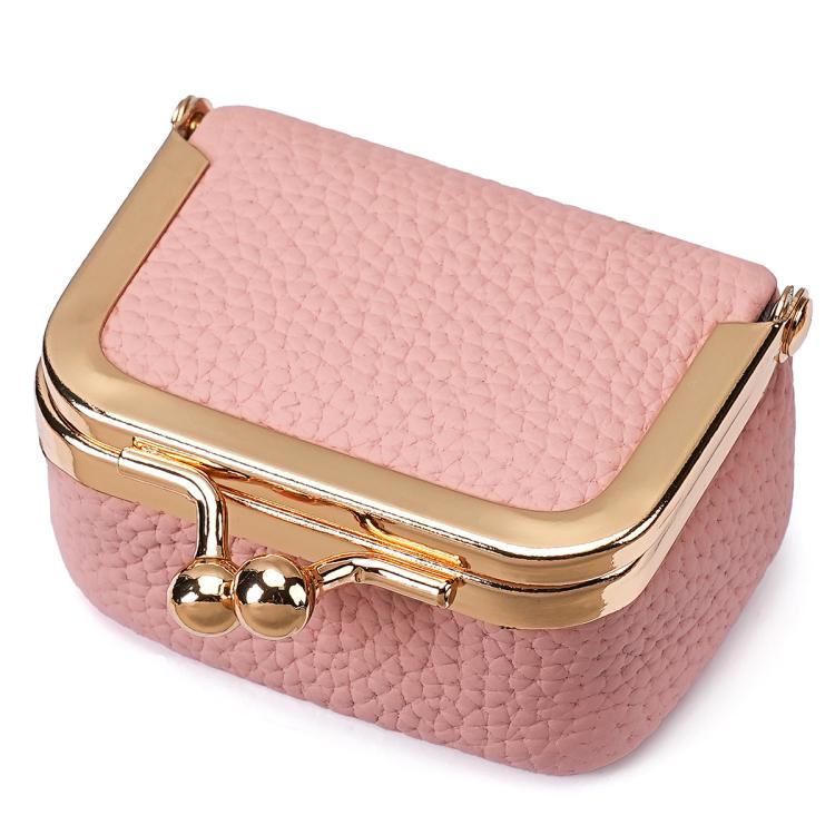 Pink quilted mini jewelry bag with gold-tone frame and clasp hardware