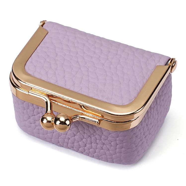 Lavender quilted mini jewelry bag with gold-tone frame and clasp hardware