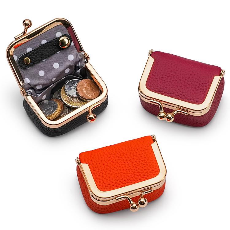 Mini jewelry storage bags in black, wine red, and orange with gold-tone clasp