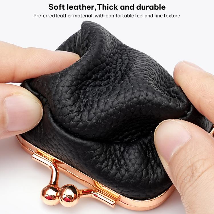 Black textured leather-look mini jewelry bag with gold-tone kiss-lock clasp