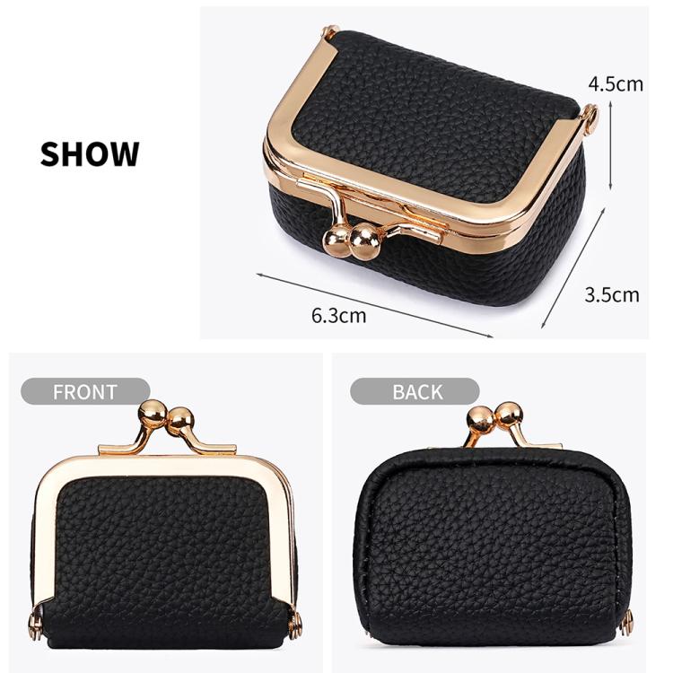 Black mini jewelry bag with gold-tone frame and kiss-lock clasp