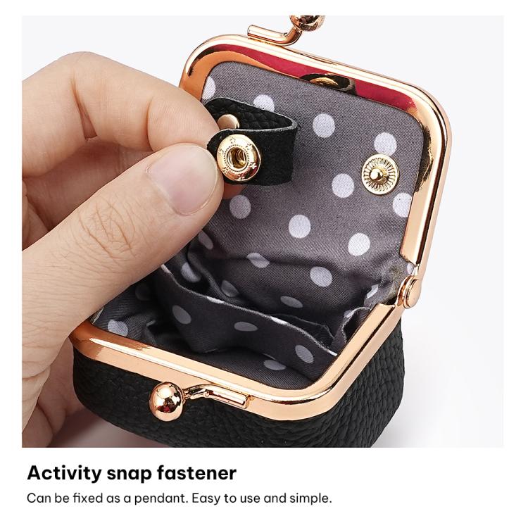 Mini jewelry bag with polka-dot lining and round snap fastener