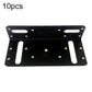 Black L-shaped furniture corner bracket plate with elongated slots and round mounting holes