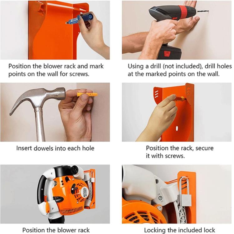Wall blower rack mounting kit with screws, lock, and guide pins