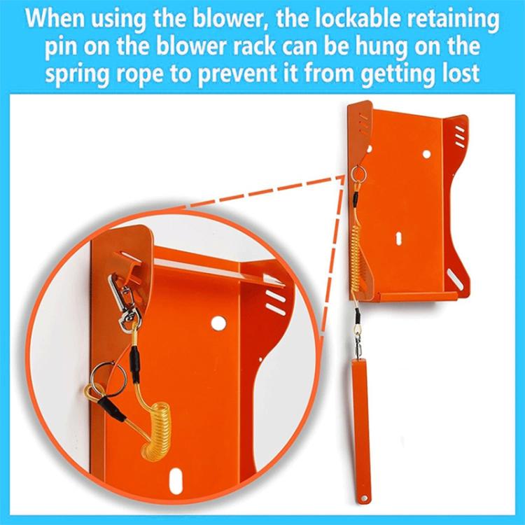Orange blower rack with lockable retaining pin hung on spring rope