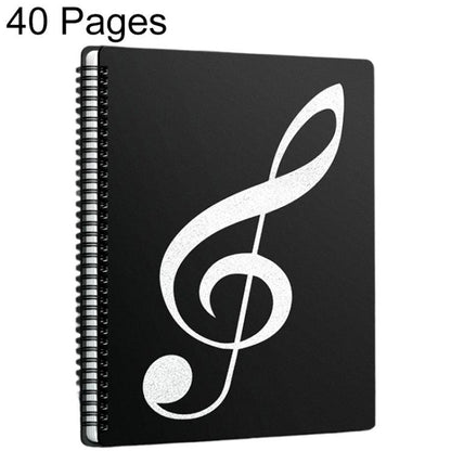 Black expandable music sheet binder folder with spiral binding and treble clef cover, 40 pages