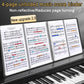 Piano music score binder opened, showing printed sheet music pages inside the folder