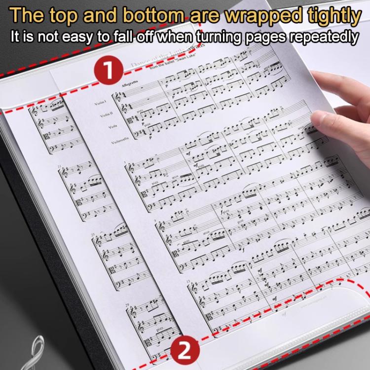Piano music sheet binder folder open, showing sheet music pages with index tabs