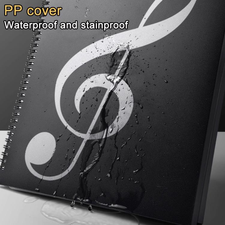 Piano music sheet binder with waterproof, stain-resistant black cover