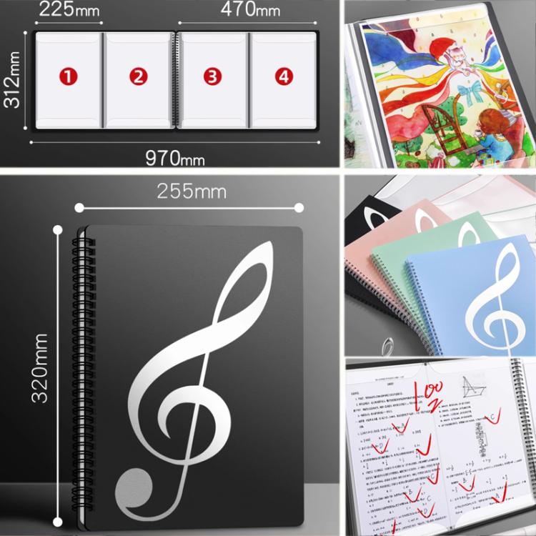Piano music binder folder size diagram with multiple sheet cover views