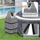 Gray spa heater pump cover with zipper opening and front pocket for the pump