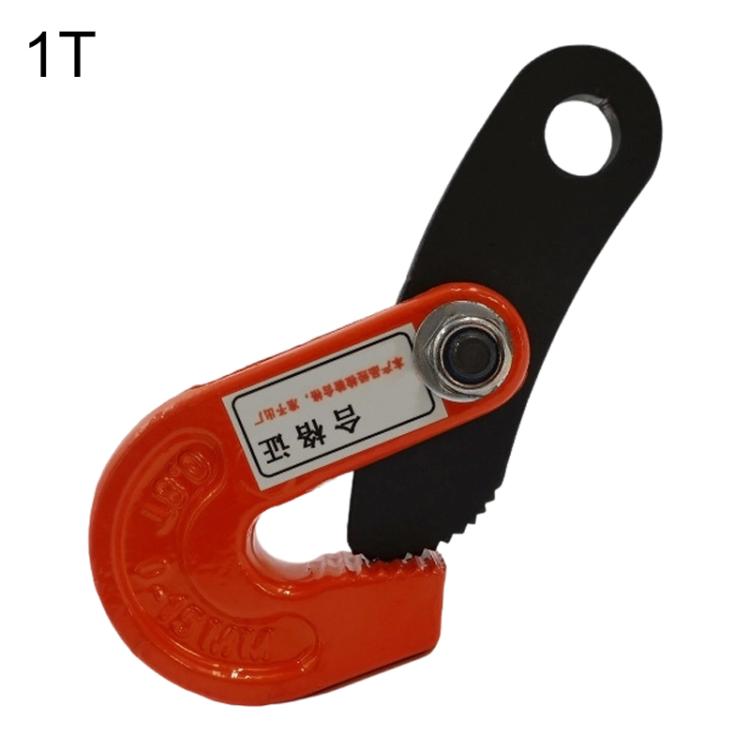 Steel lifting clamp, 1T capacity, orange hook with black jaw and round pivot pin