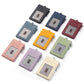 Assorted genuine leather RFID card bags with lanyards and front card slots in multiple colors.