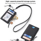Genuine leather RFID card holder with zip closure and front card window, lanyard