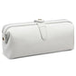 Genuine leather makeup tool storage bag, white, zip top with carry handle loop