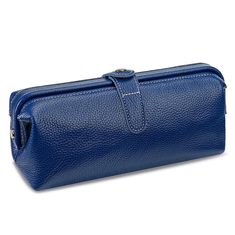 Genuine leather makeup tool storage bag, royal blue, zip top with carry handle loop