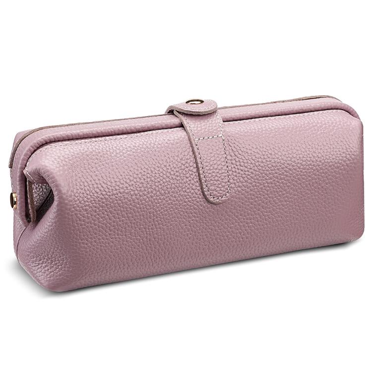 Genuine leather makeup tool storage bag, dusty rose, zip top with carry handle loop